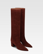 Bottes en cuir suede de veau acajou