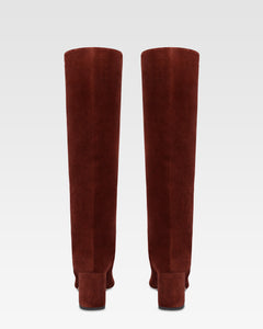 Bottes en cuir suede de veau acajou