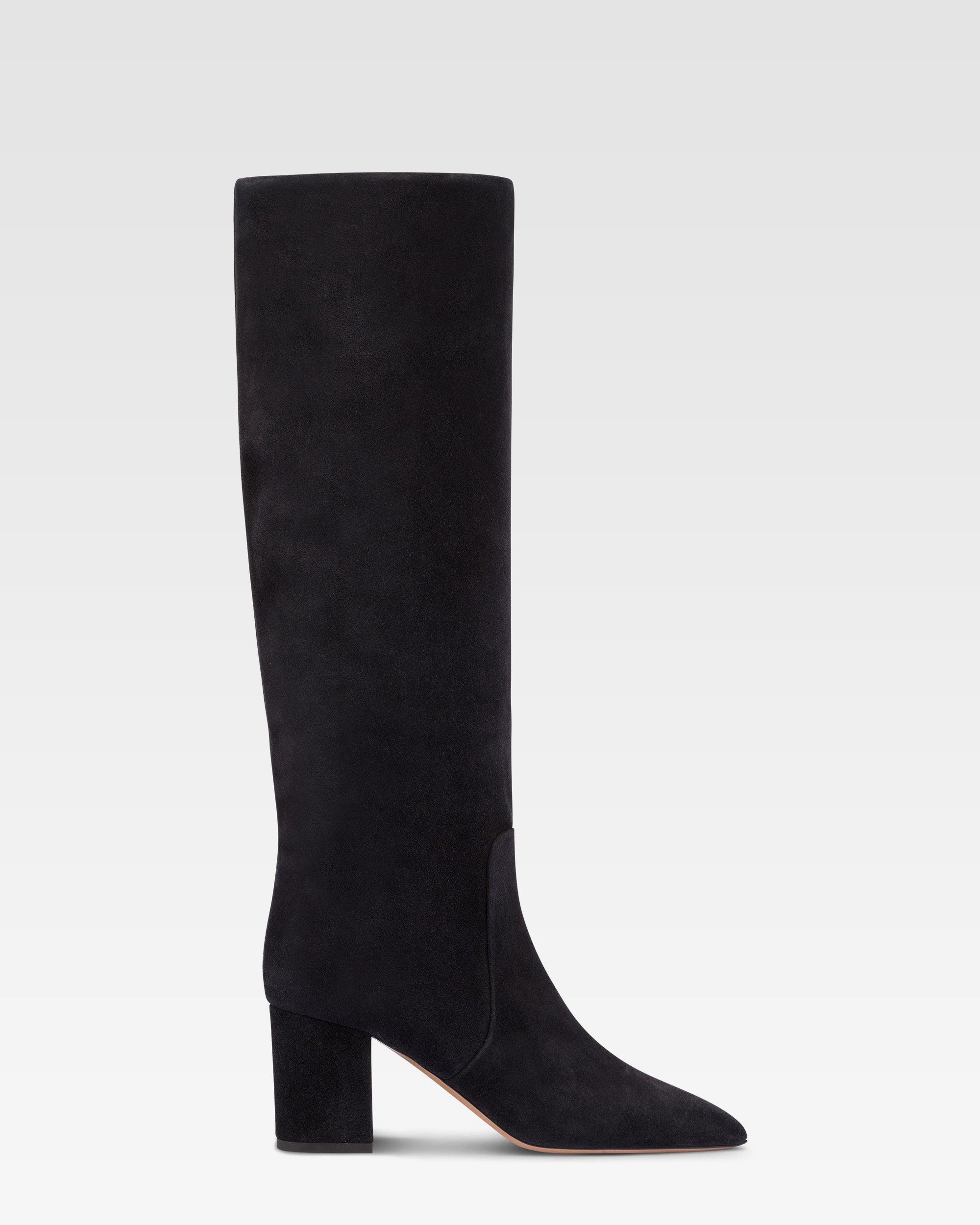 Bottes a hauteur de genou en cuir suede souple noir casse