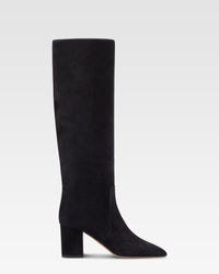 Bottes a hauteur de genou en cuir suede doux et poivre — Noir casse