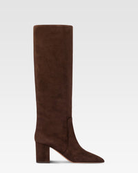 Bottes a hauteur de genou en cuir suede doux et poivre — Poivre