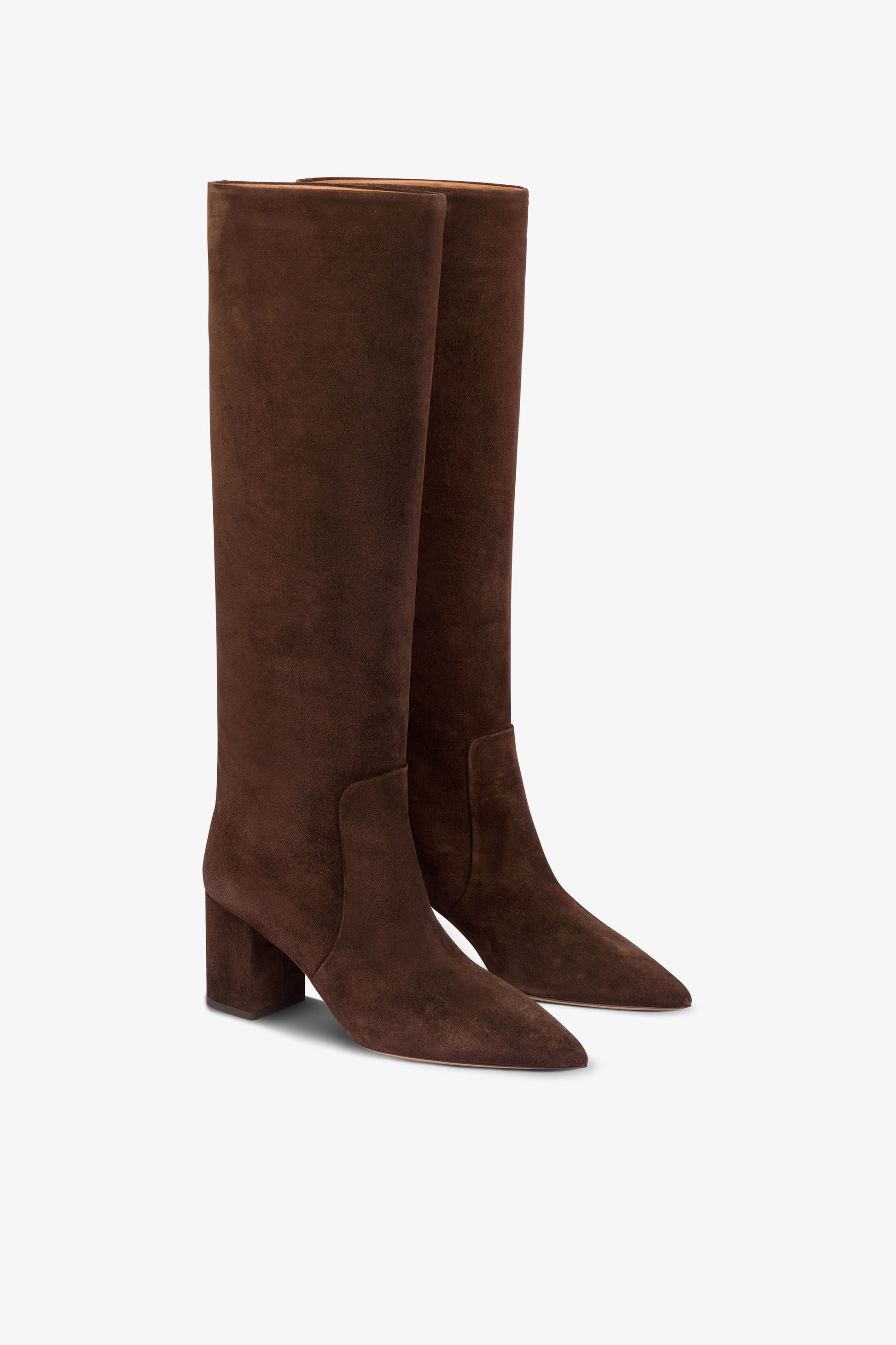 Knee-high boots in soft pepper suede leather