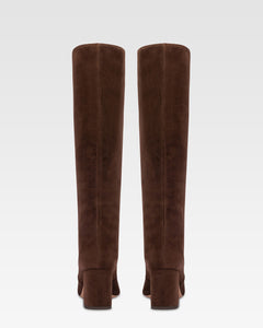 Bottes a hauteur de genou en cuir suede doux et poivre