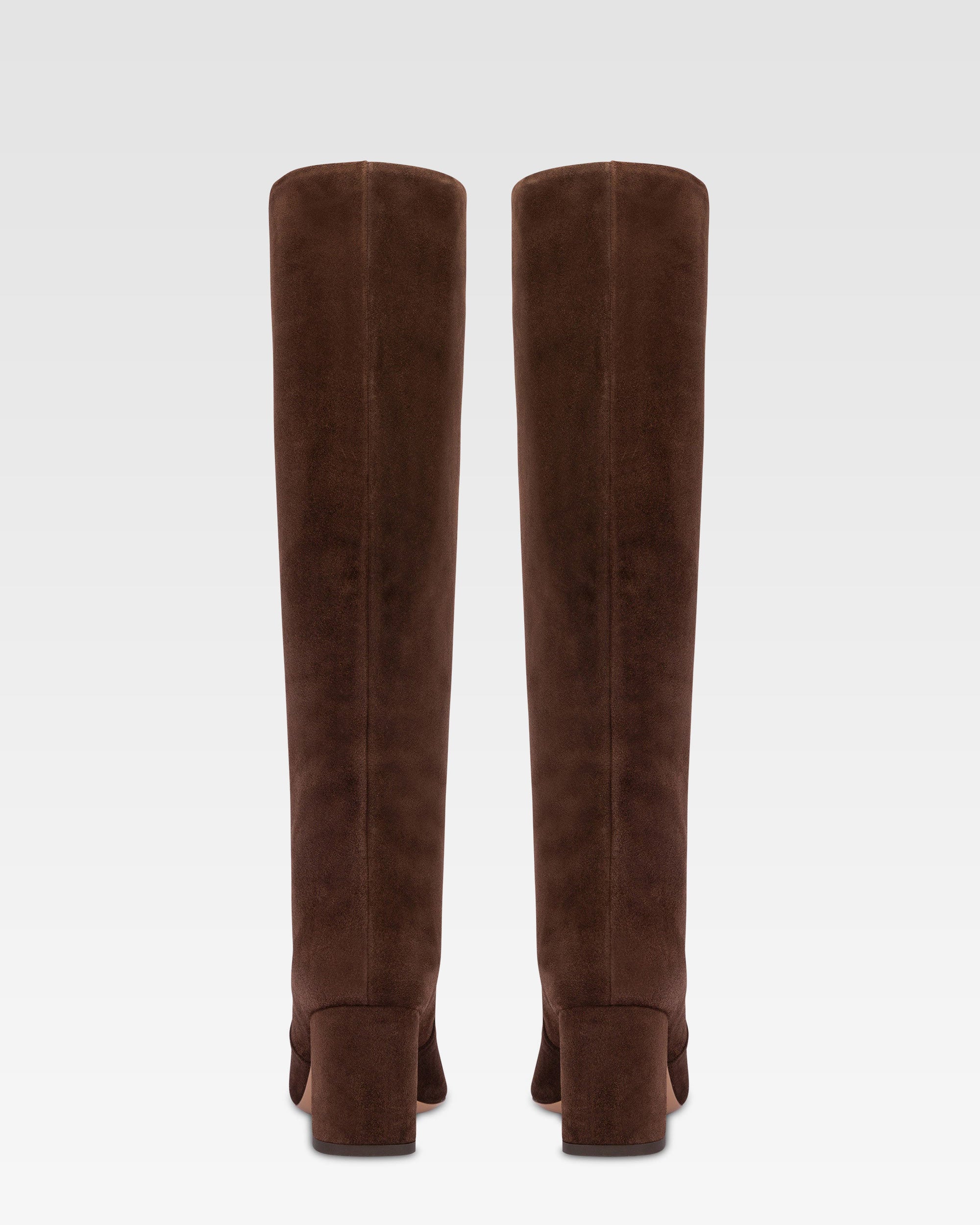 Bottes a hauteur de genou en cuir suede doux et poivre