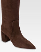 Bottes a hauteur de genou en cuir suede doux et poivre