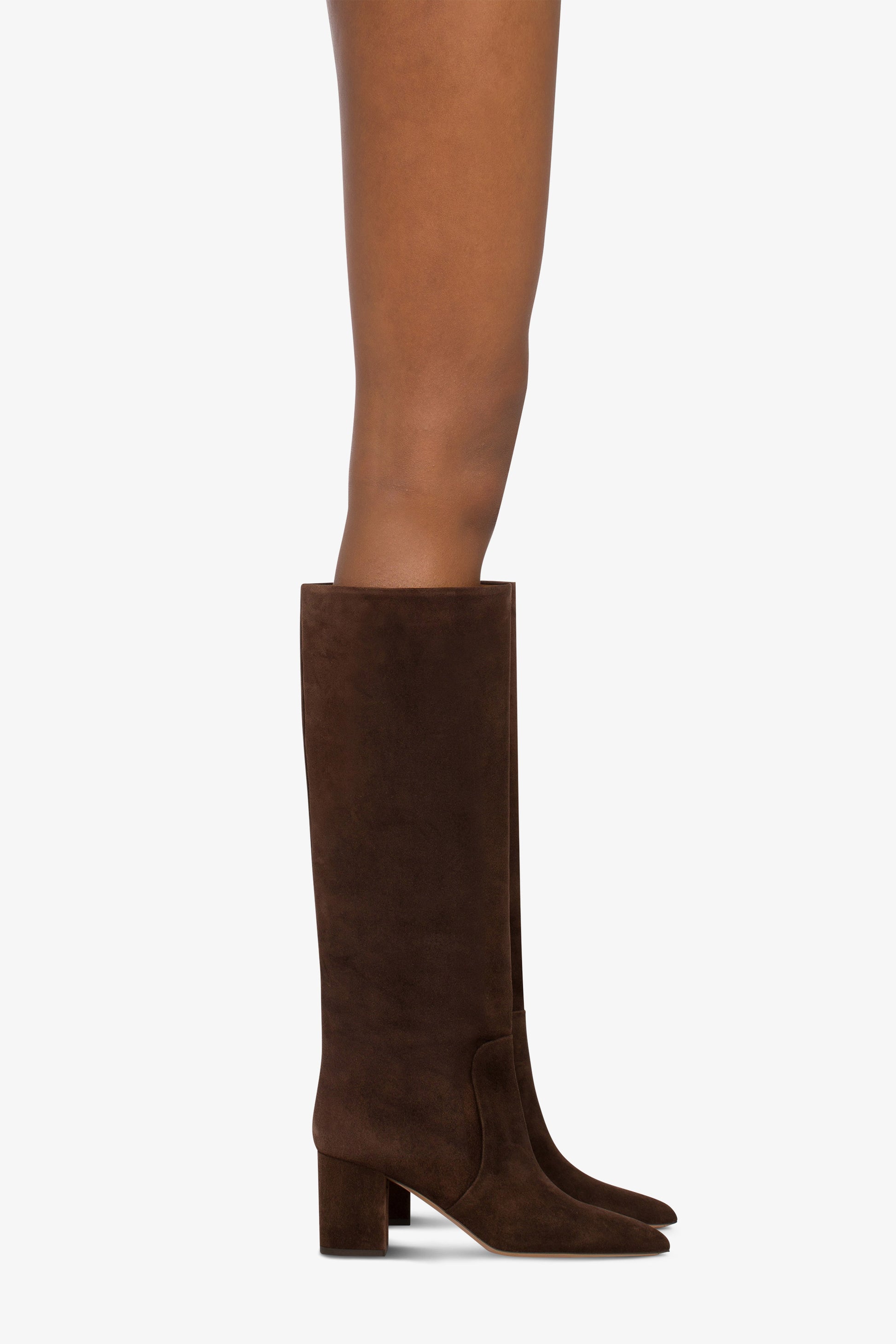 Knee-high boots in soft pepper suede leather - Product worn