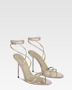 Sandales a lacets en cuir metallise argente