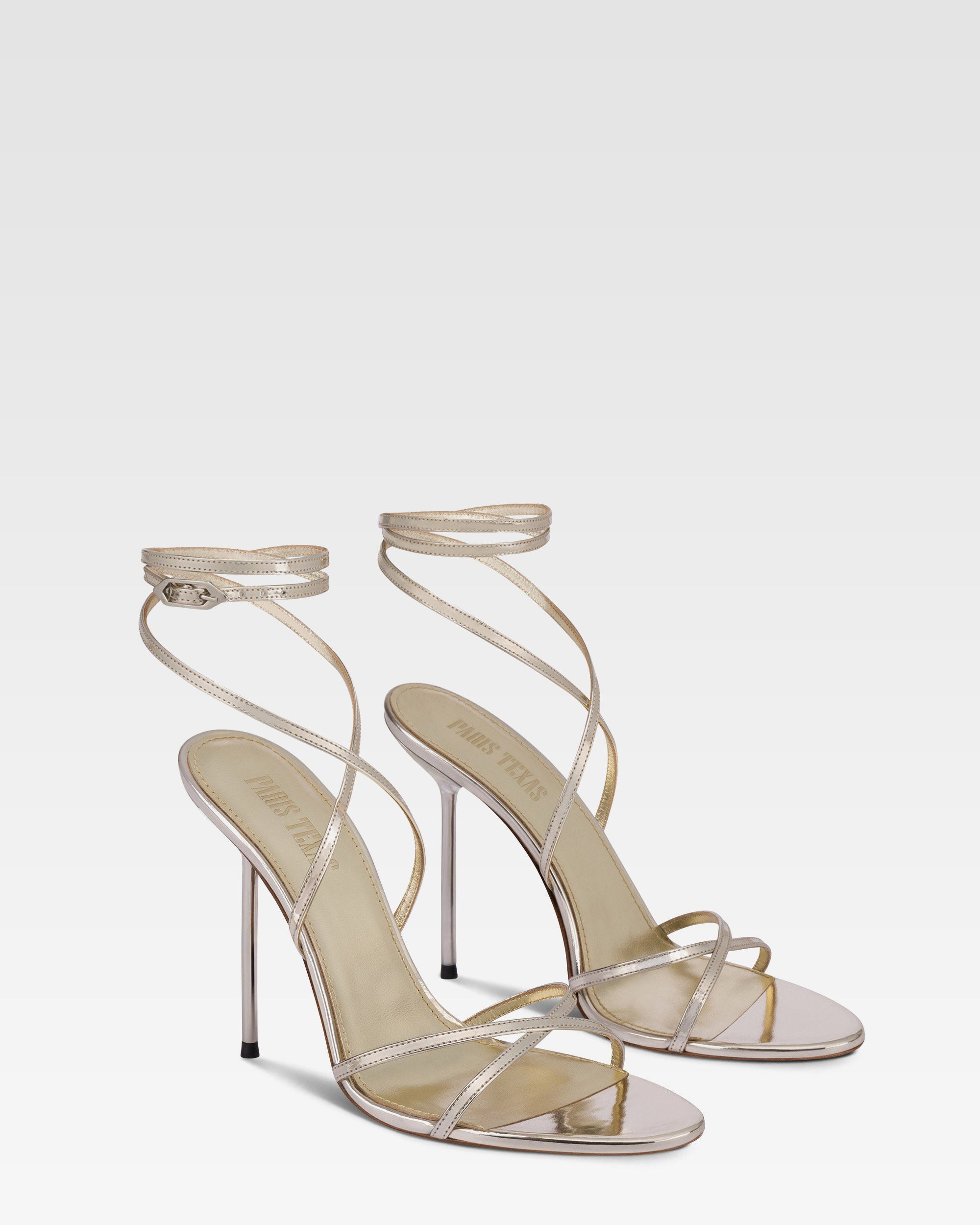 Sandales a lacets en cuir metallise argente