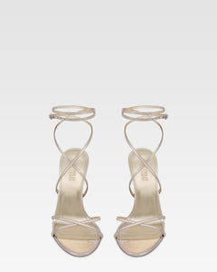 Sandales a lacets en cuir metallise argente