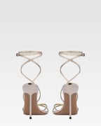 Sandales a lacets en cuir metallise argente