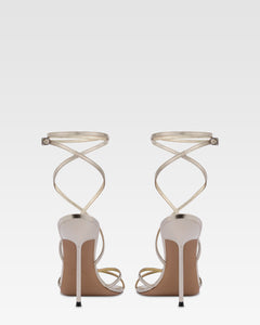 Sandales a lacets en cuir metallise argente