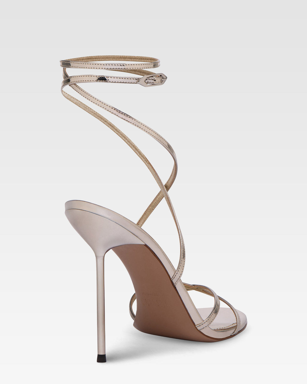 Sandales a lacets en cuir metallise argente