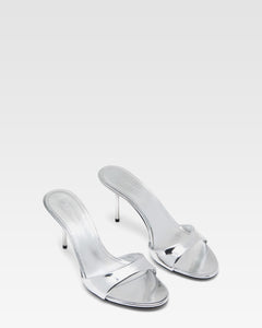 Silver mirrored leather mule