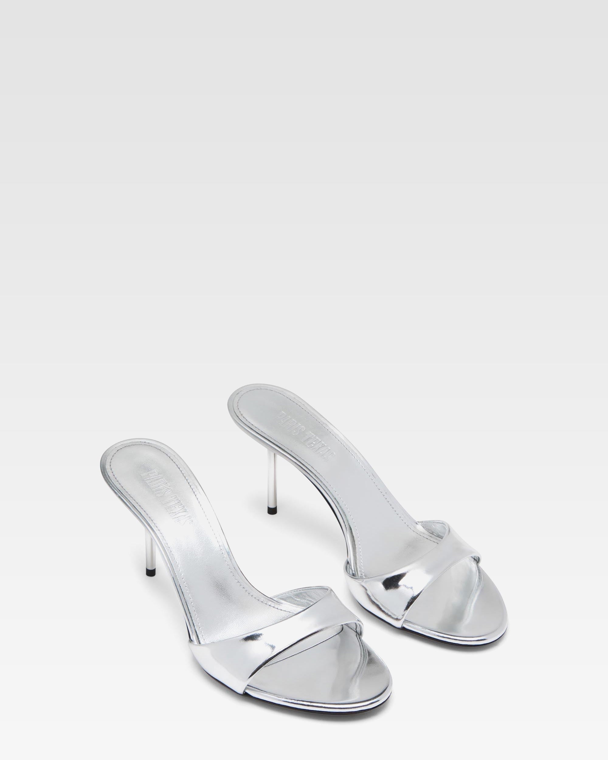 Silver mirrored leather mule