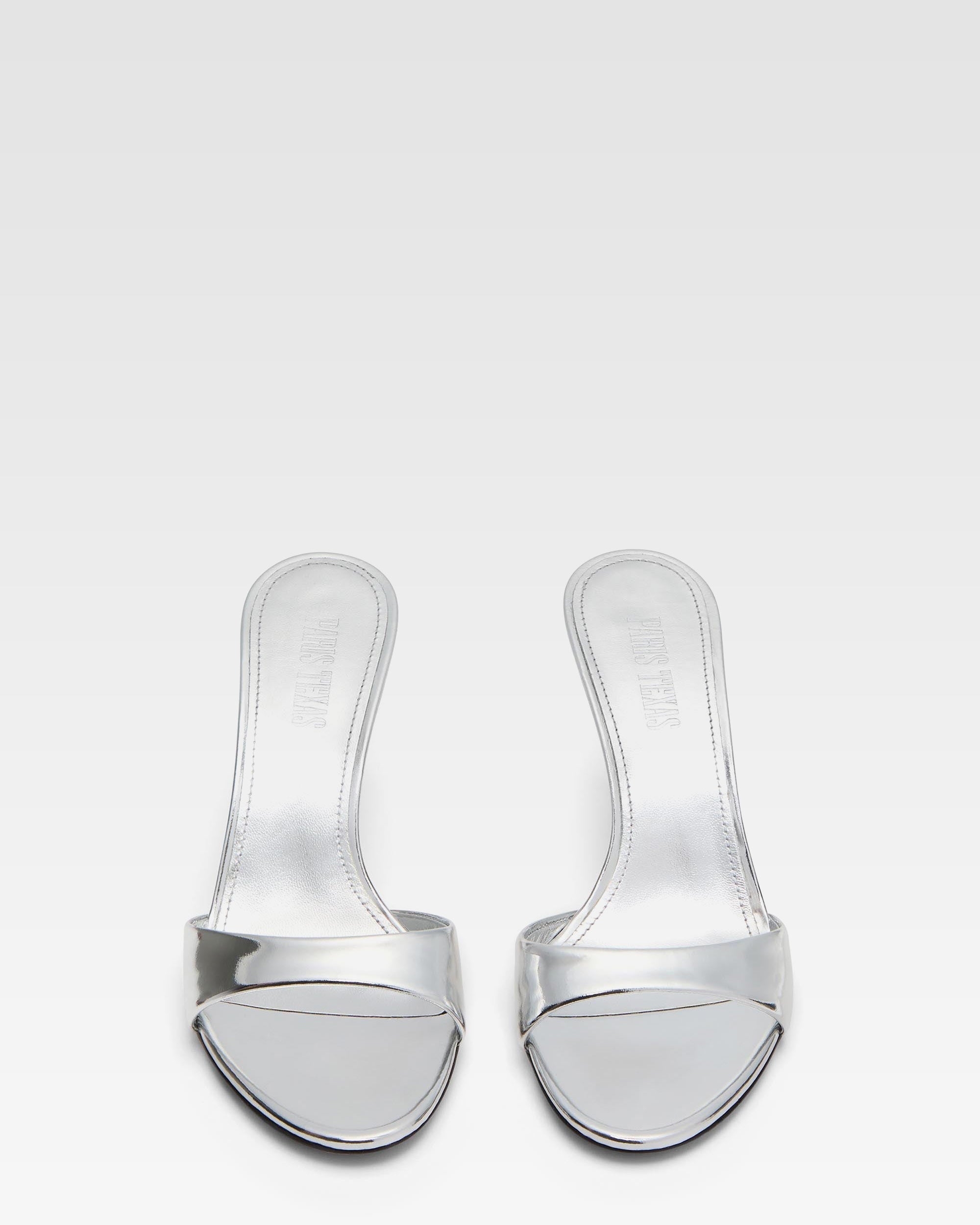 Silver mirrored leather mule