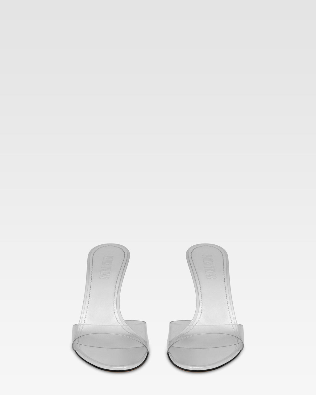 Almond-toe mules in supple silver PVC-mirror leather