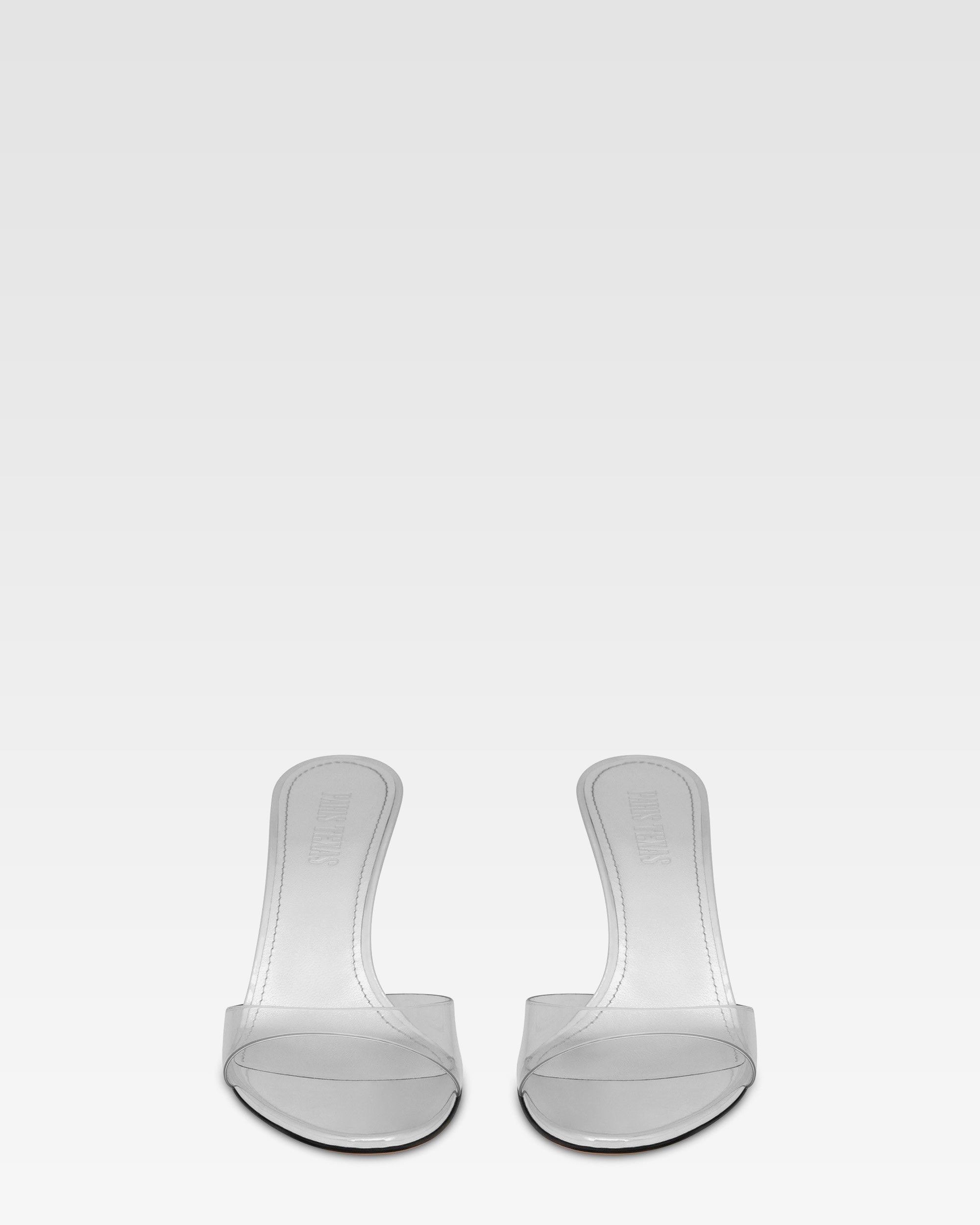 Mules a bouts en amande en cuir souple PVC-miroir argente