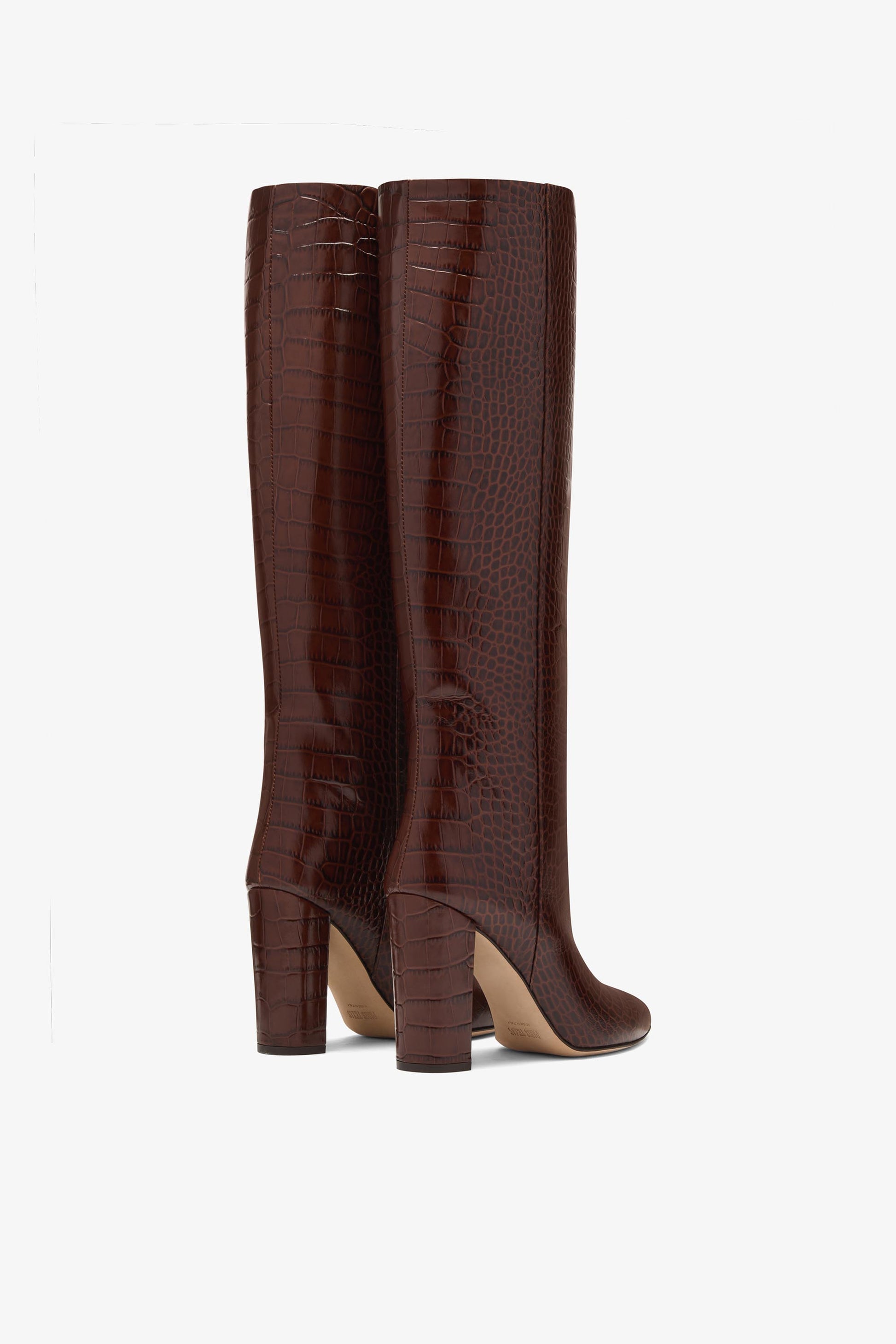 Chocolate brown croc-effect leather boots
