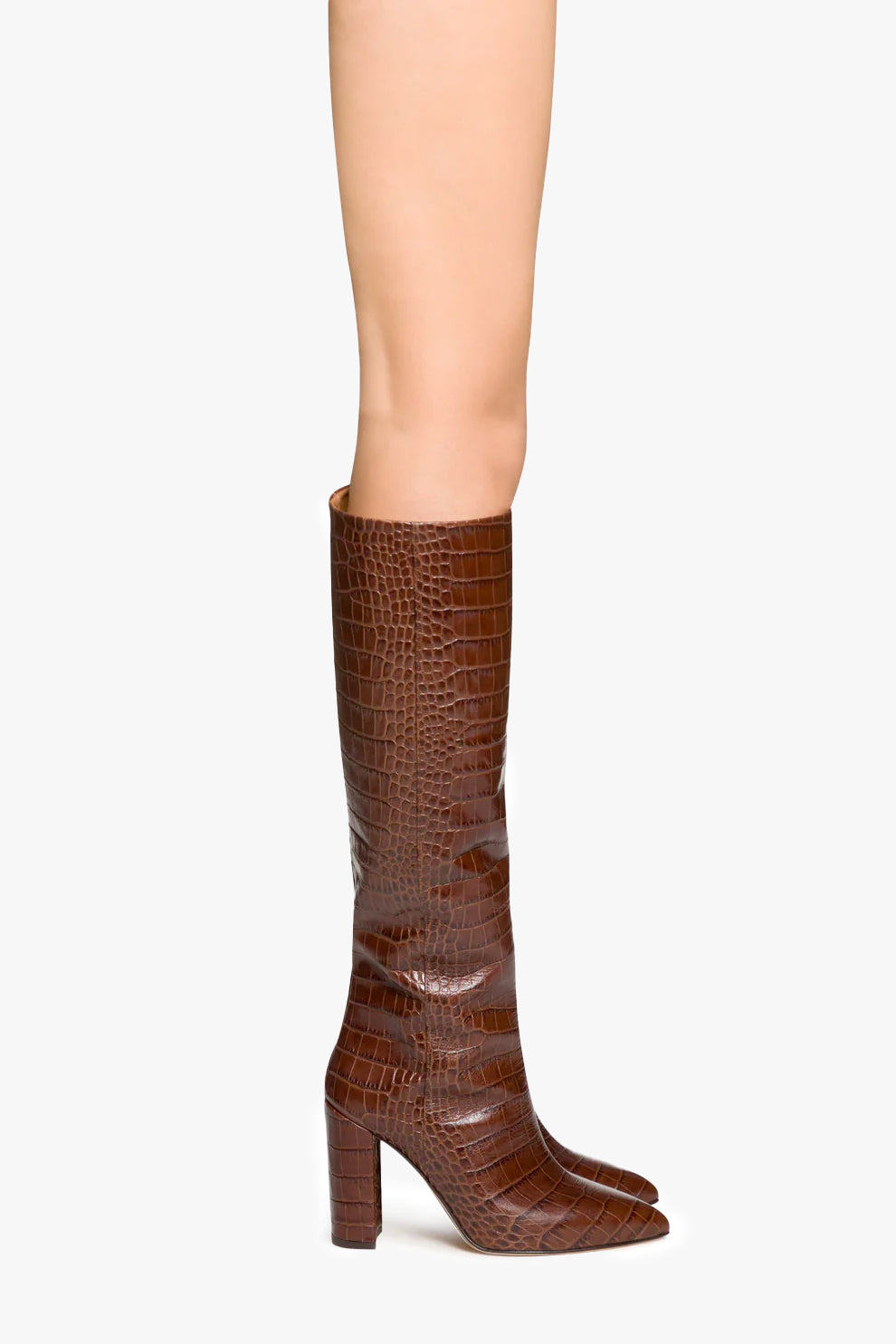 Chocolate brown croc-effect leather boots - Paris Texas