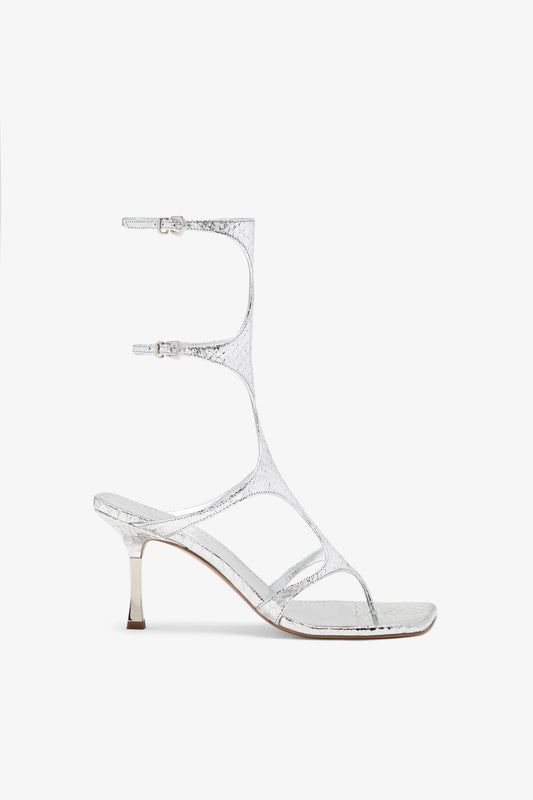 Silver embossed leather sandal