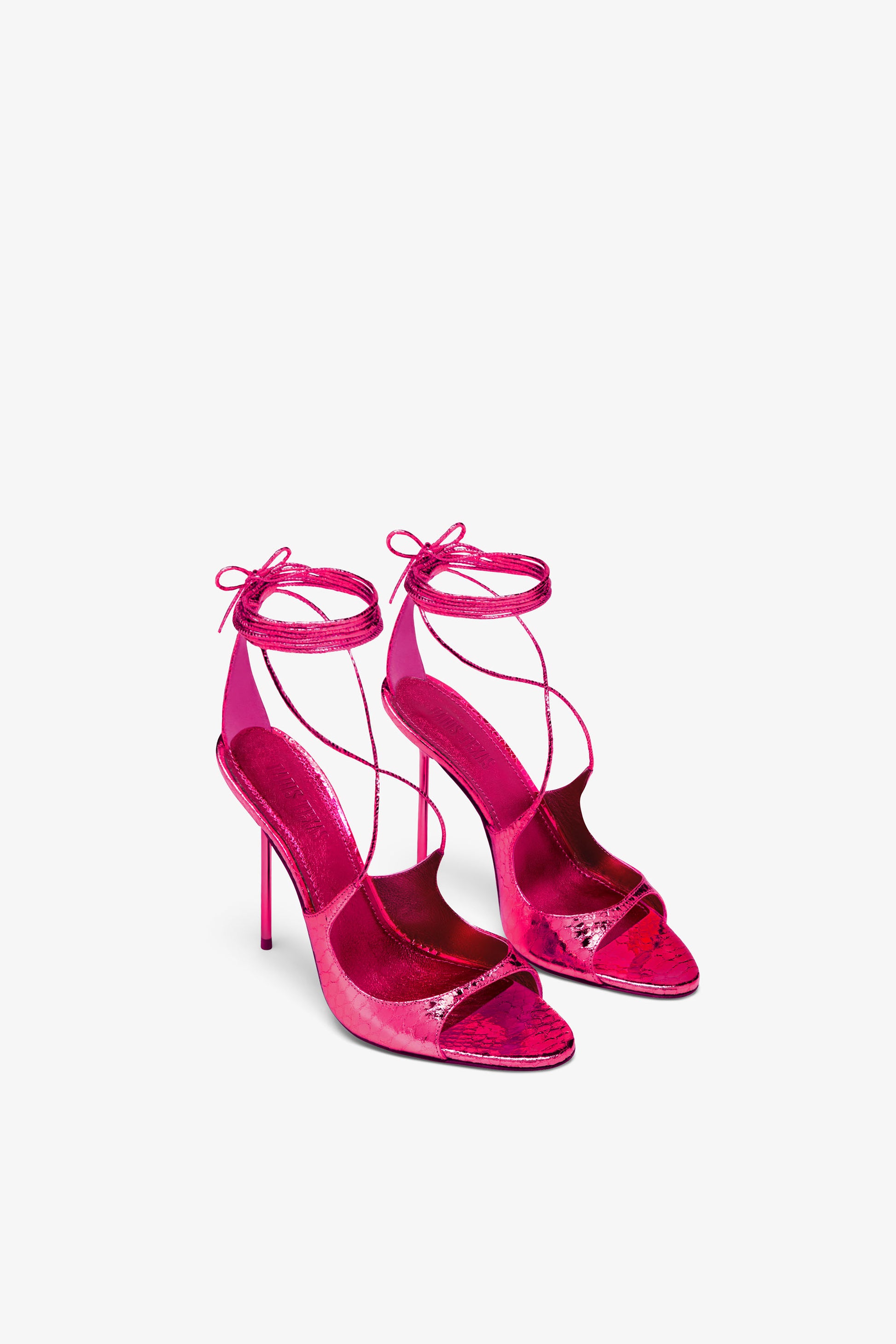 Sandale aus gepragtem Leder in Pink