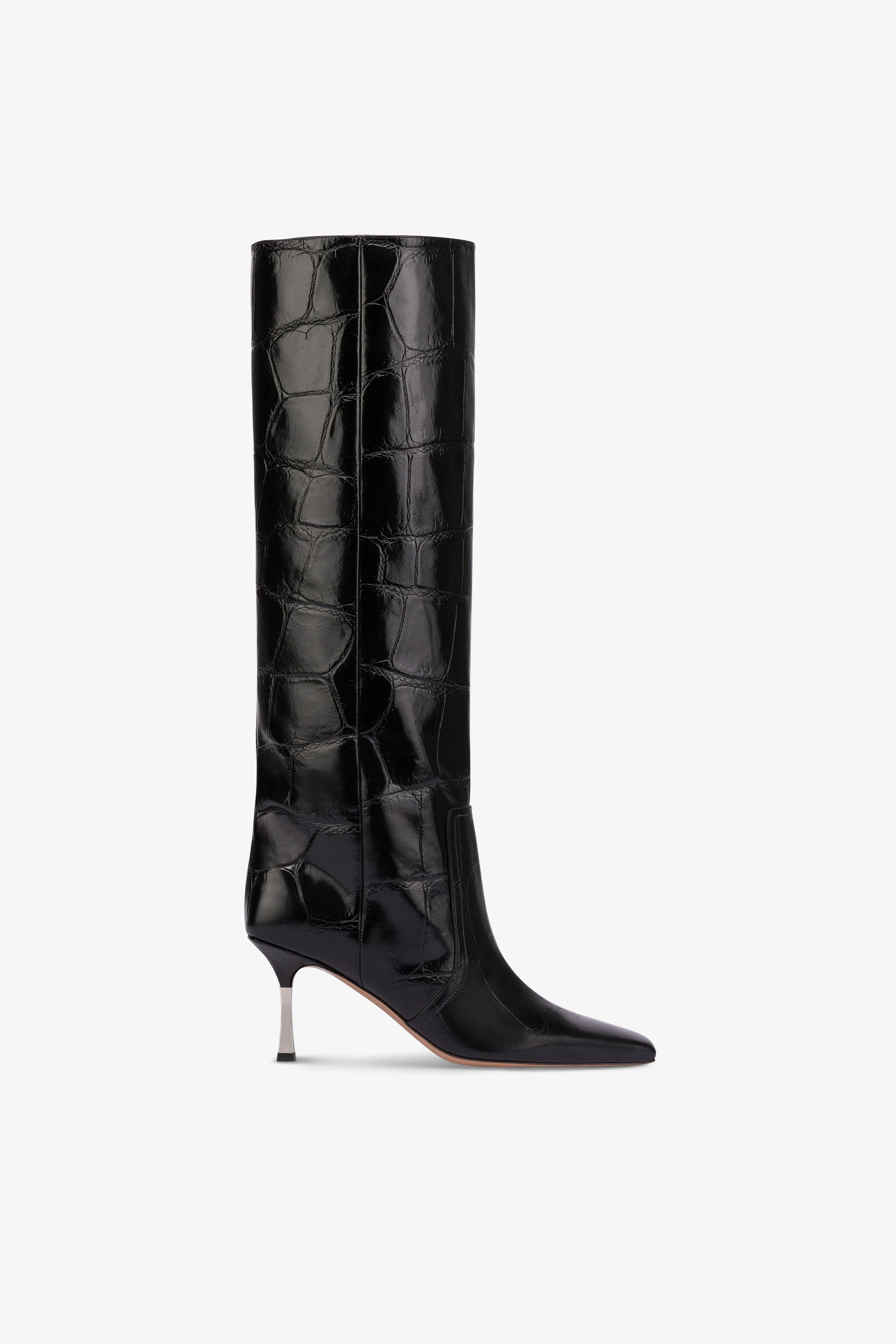 Bottes longues et pointues maxi en cuir souple gaufre noir