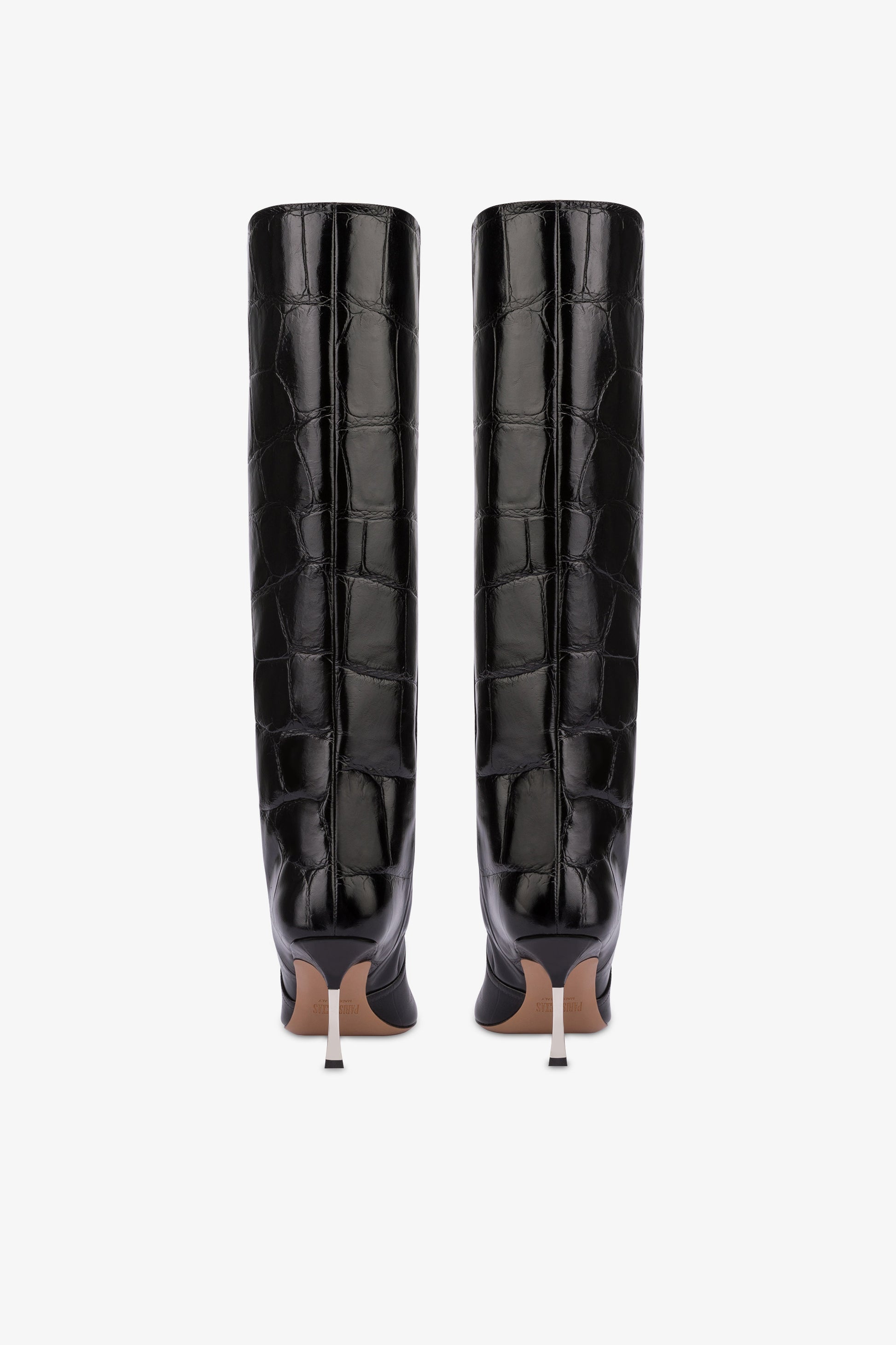 Bottes longues et pointues maxi en cuir souple gaufre noir