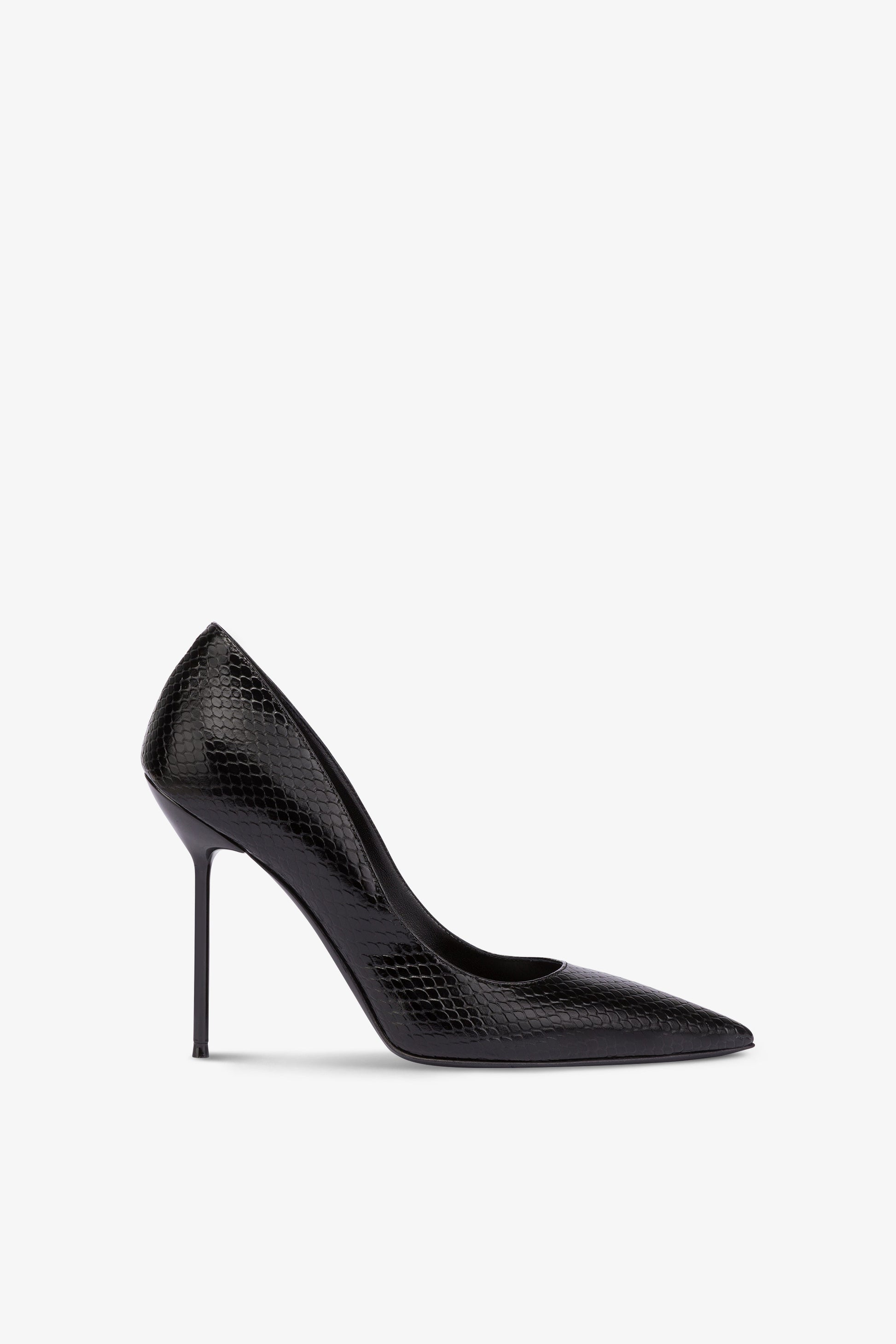Pointed pumps in black mono python-printed soft leather
