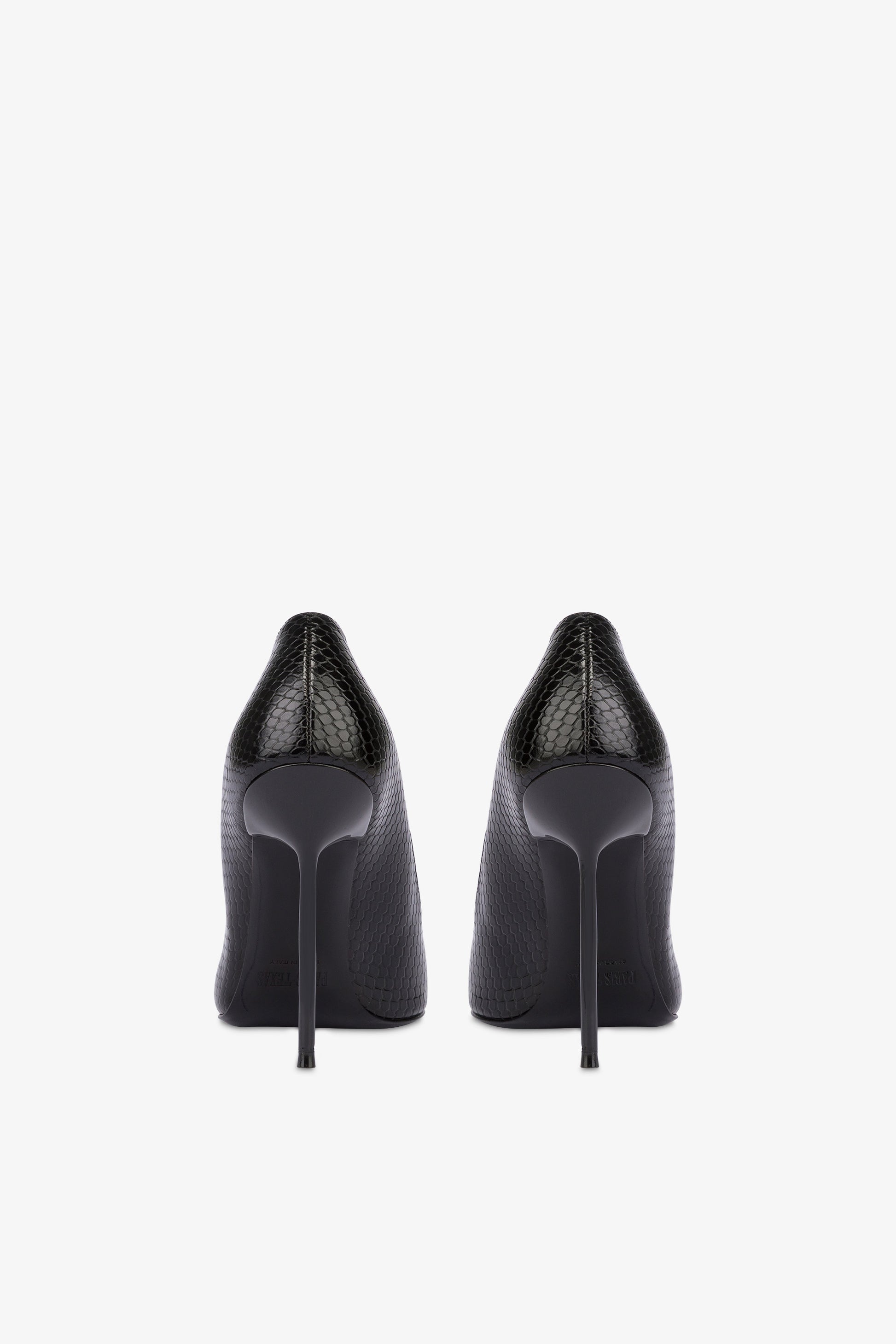 Pointed pumps in black mono python-printed soft leather