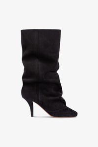 Mid-calf boots in soft off-black suede leather