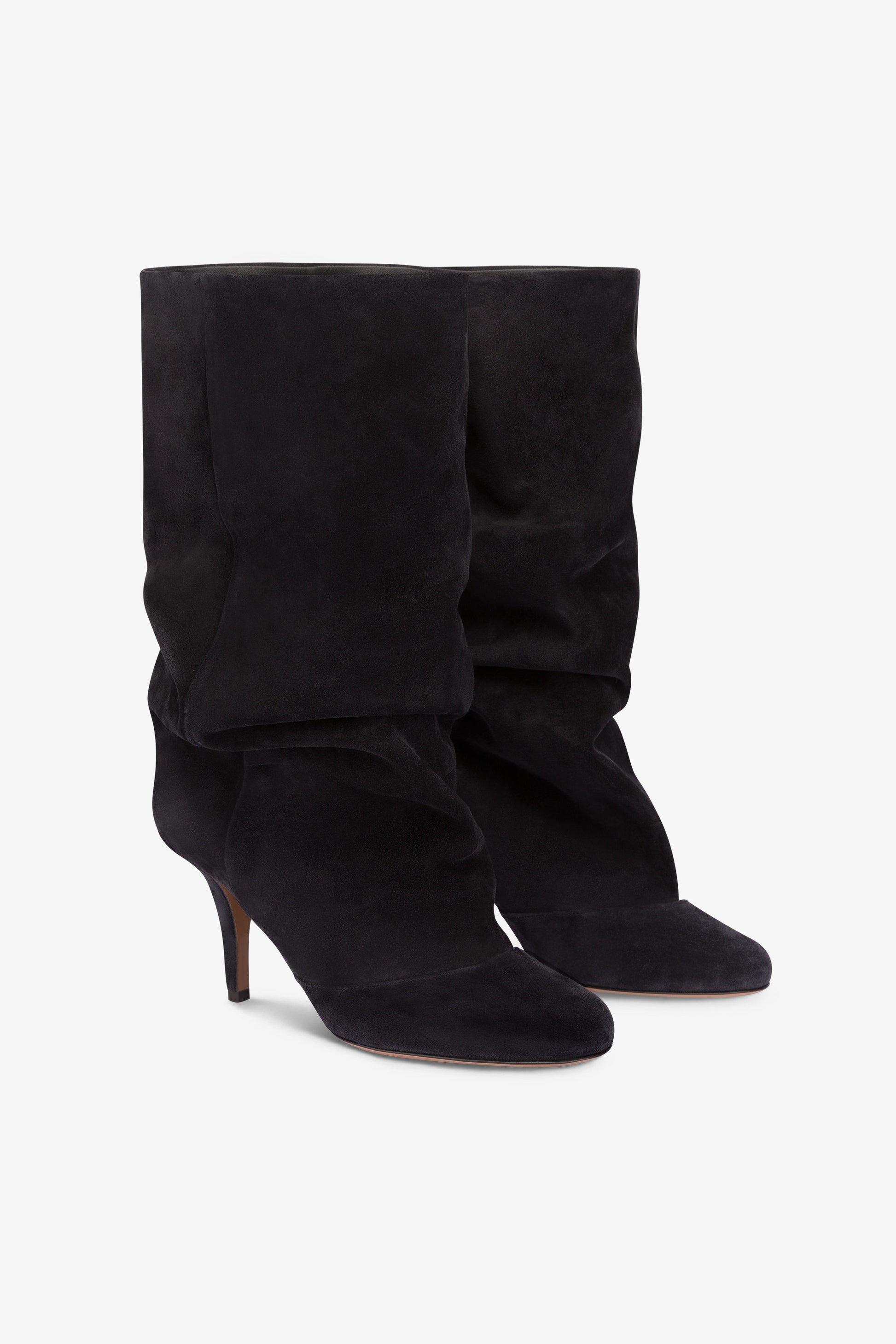 Mid-calf boots in soft off-black suede leather