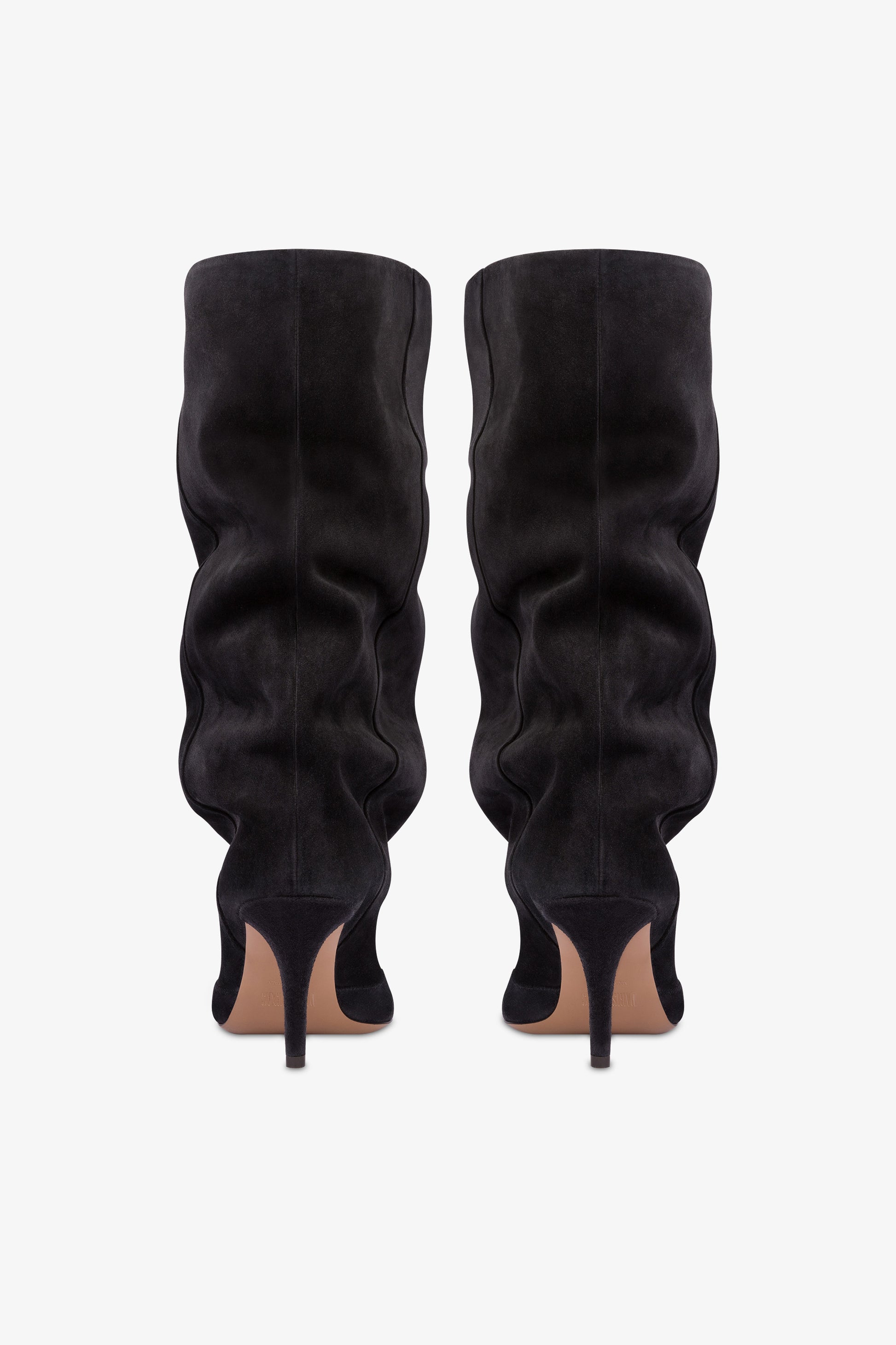 Mid-calf boots in soft off-black suede leather