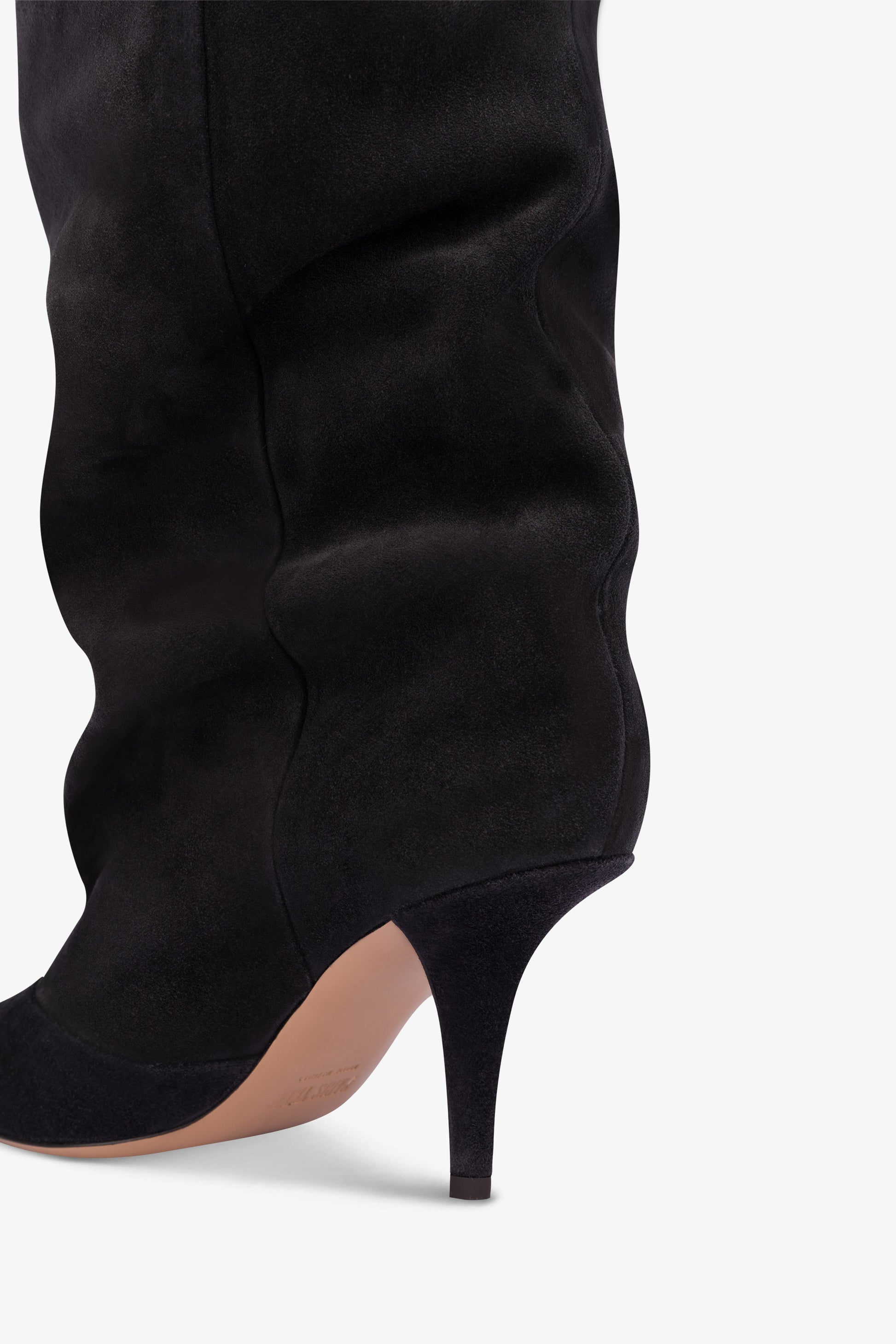 Mid-calf boots in soft off-black suede leather