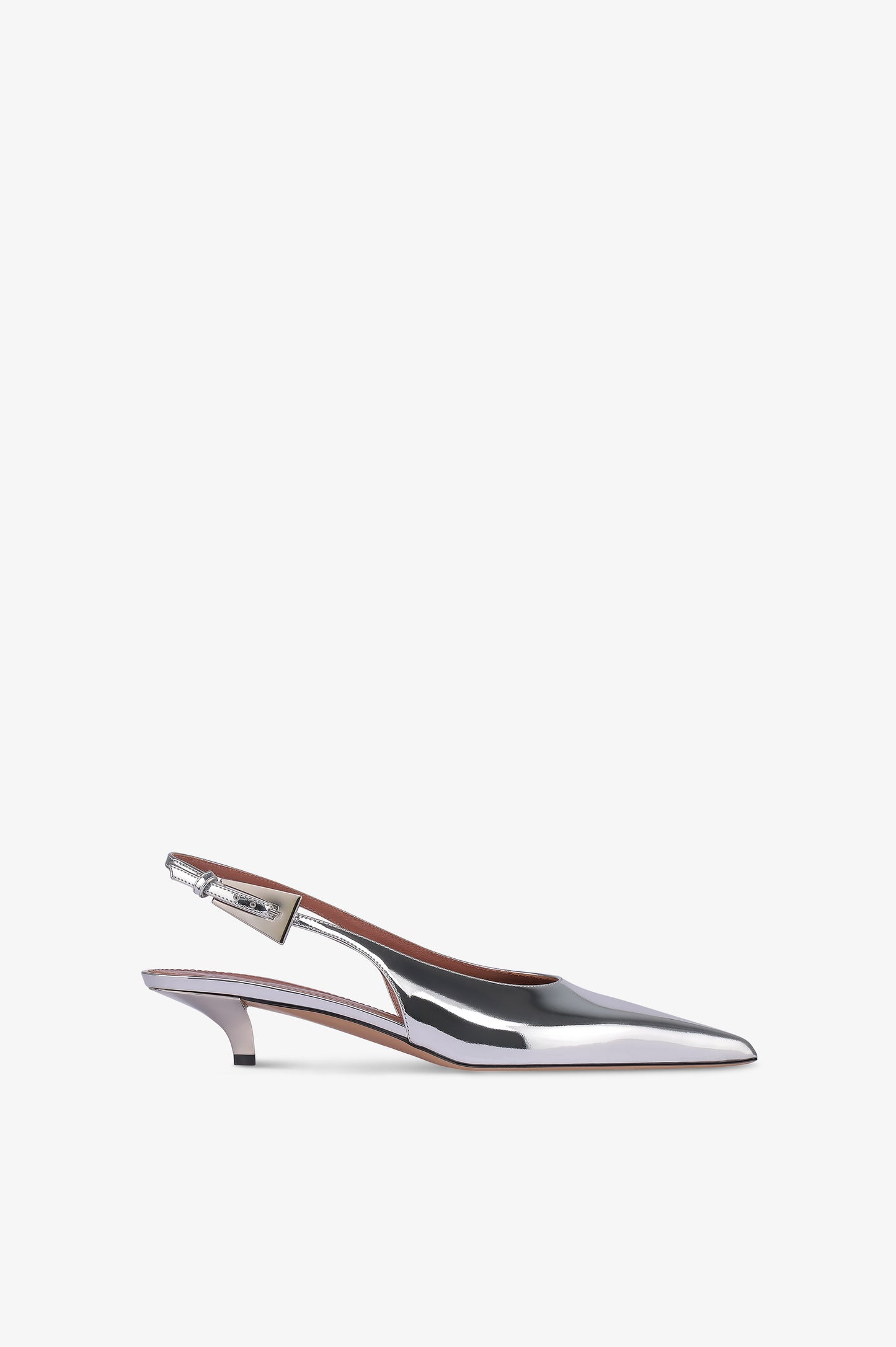 Slingbacks in silver mirror-effect leather