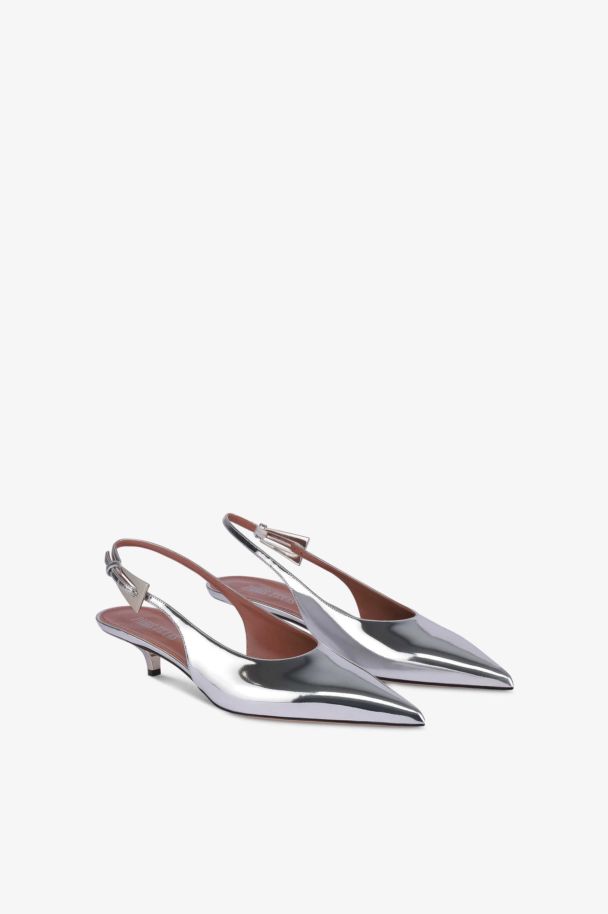 Slingbacks in silver mirror-effect leather