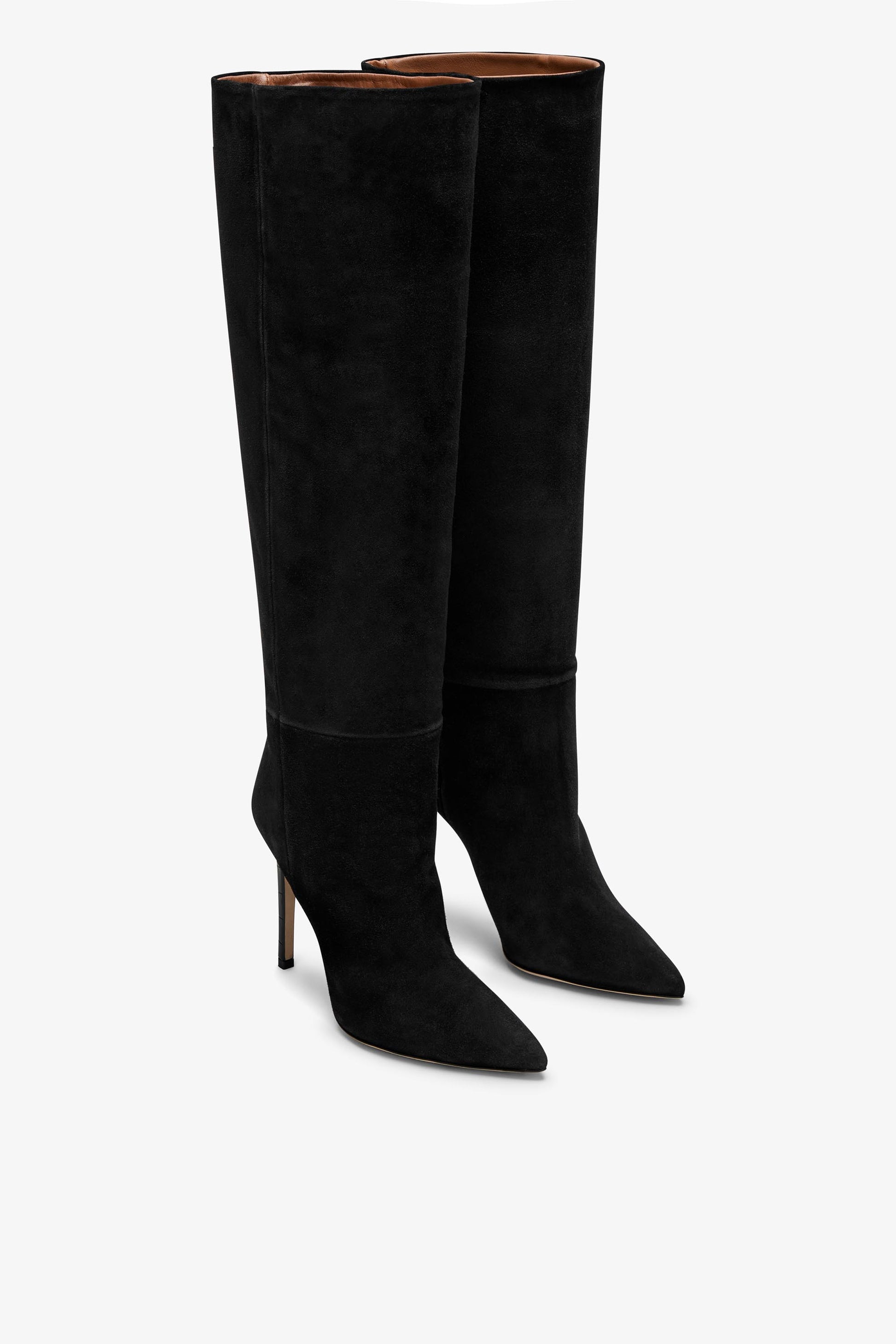 Stiletto-Stiefel aus schwarzem Kalbsveloursleder