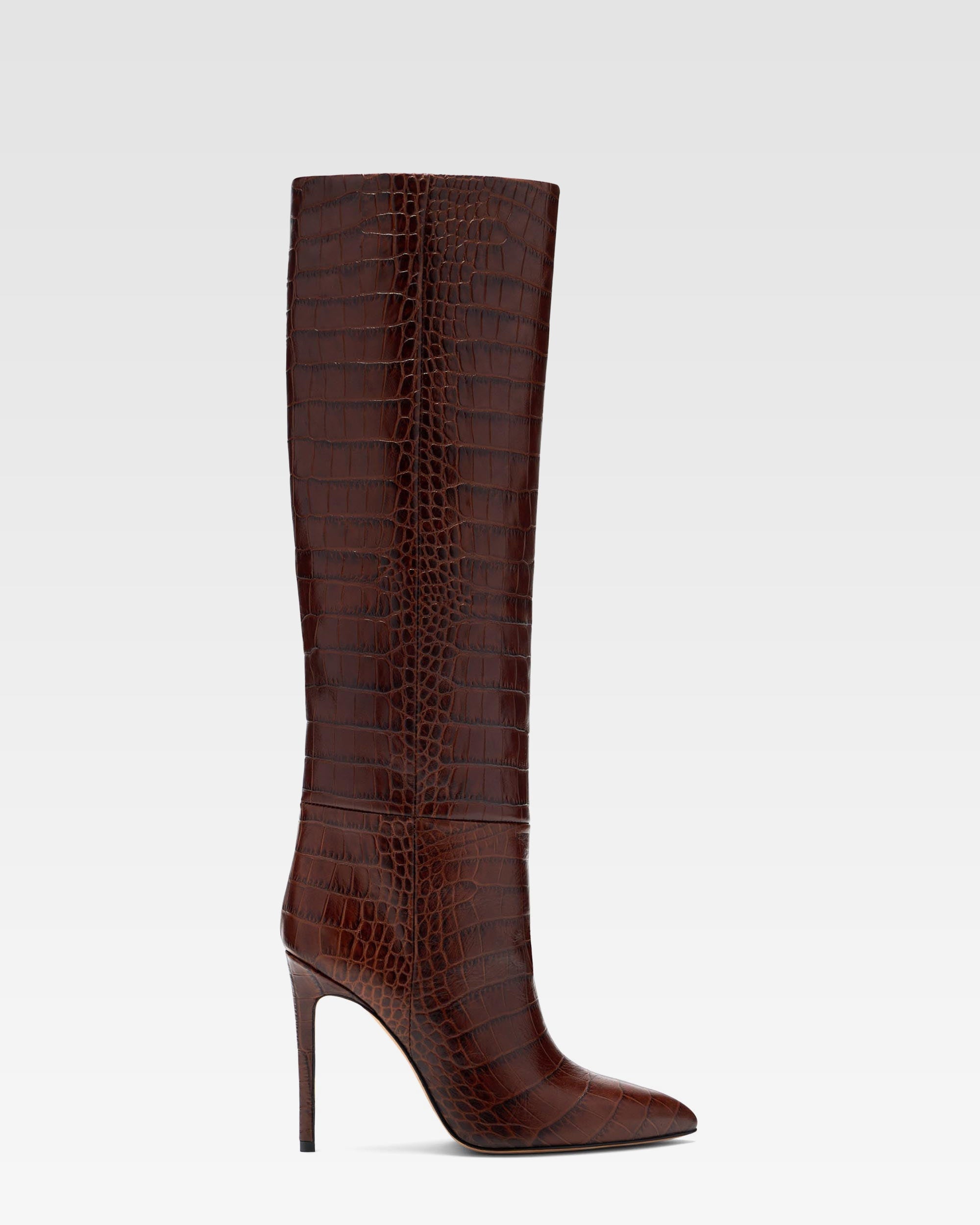 Bottes en cuir emboss'e marron chocolat
