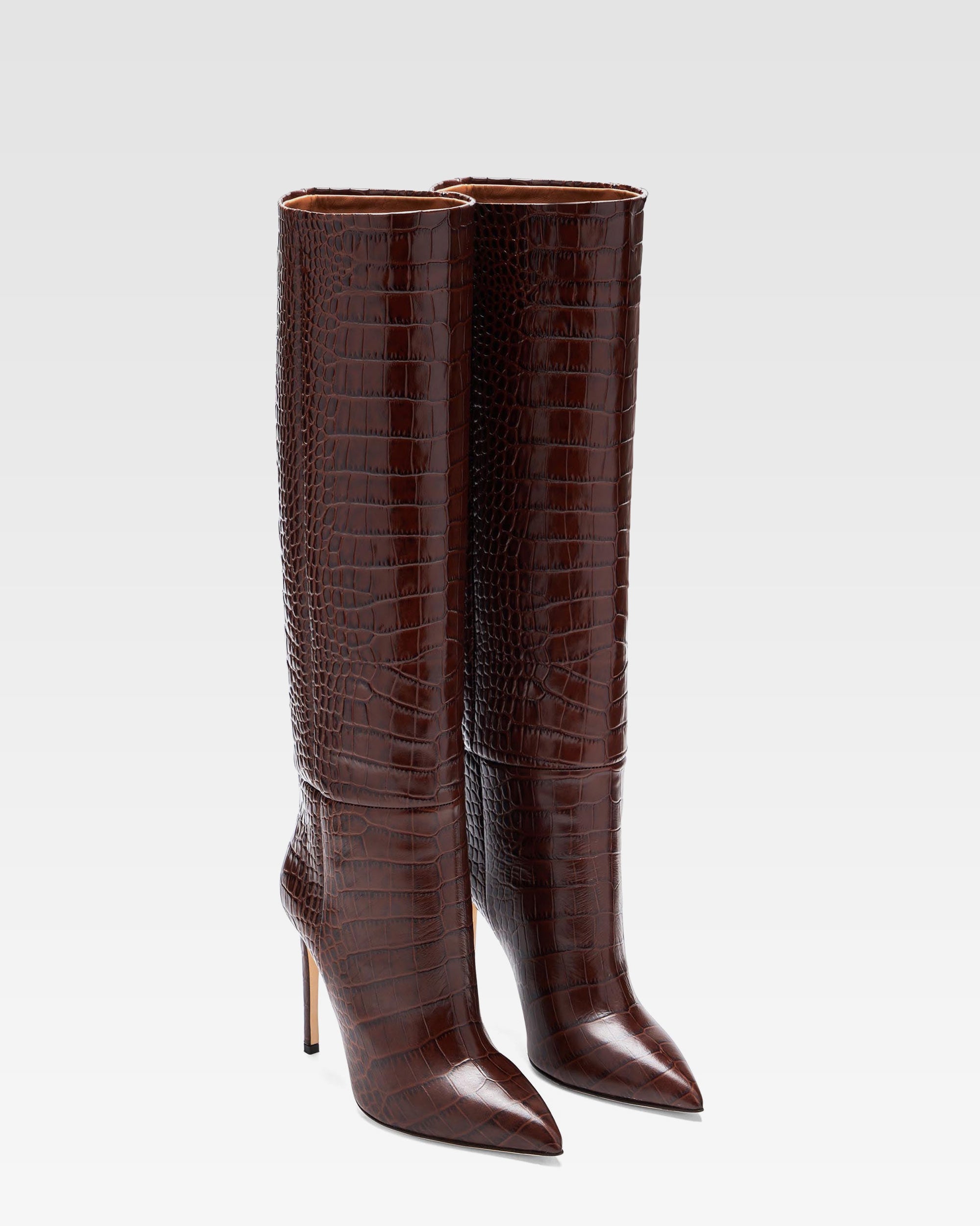 Bottes en cuir emboss'e marron chocolat