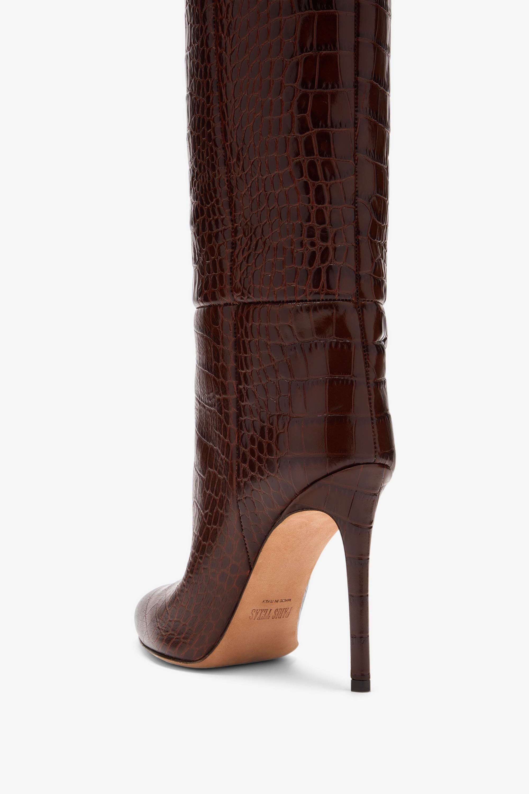 Choc brown embossed leather boot Paris Texas