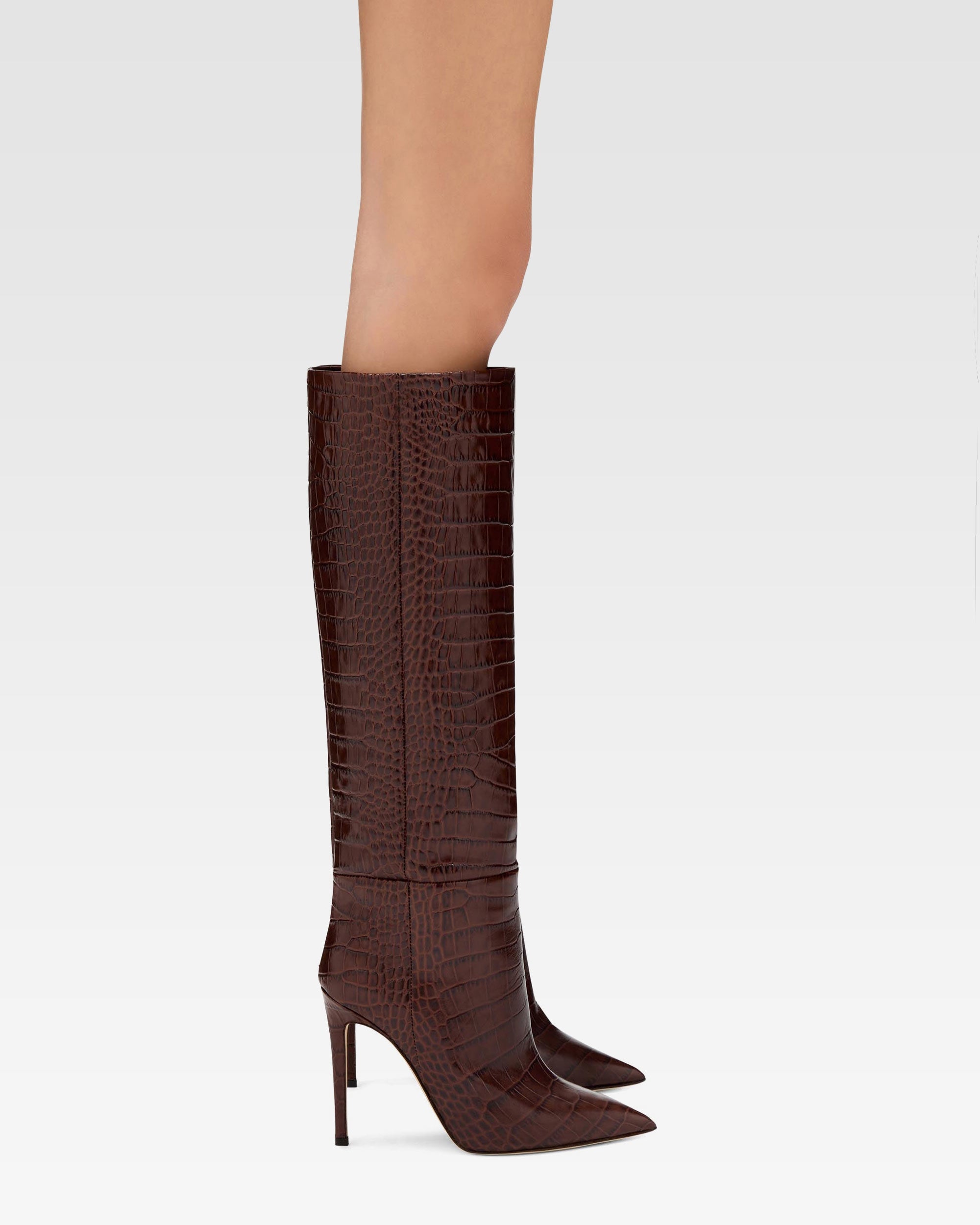 Bottes en cuir emboss'e marron chocolat