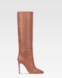 Stiletto-Stiefel aus schwarzem Leder in Kroko-Optik — Texas Pink
