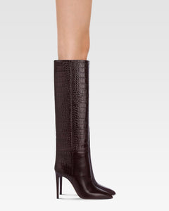 Bottes en cuir croco rouge sombre