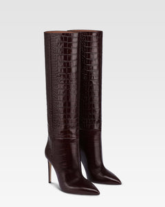 Bottes en cuir croco rouge sombre