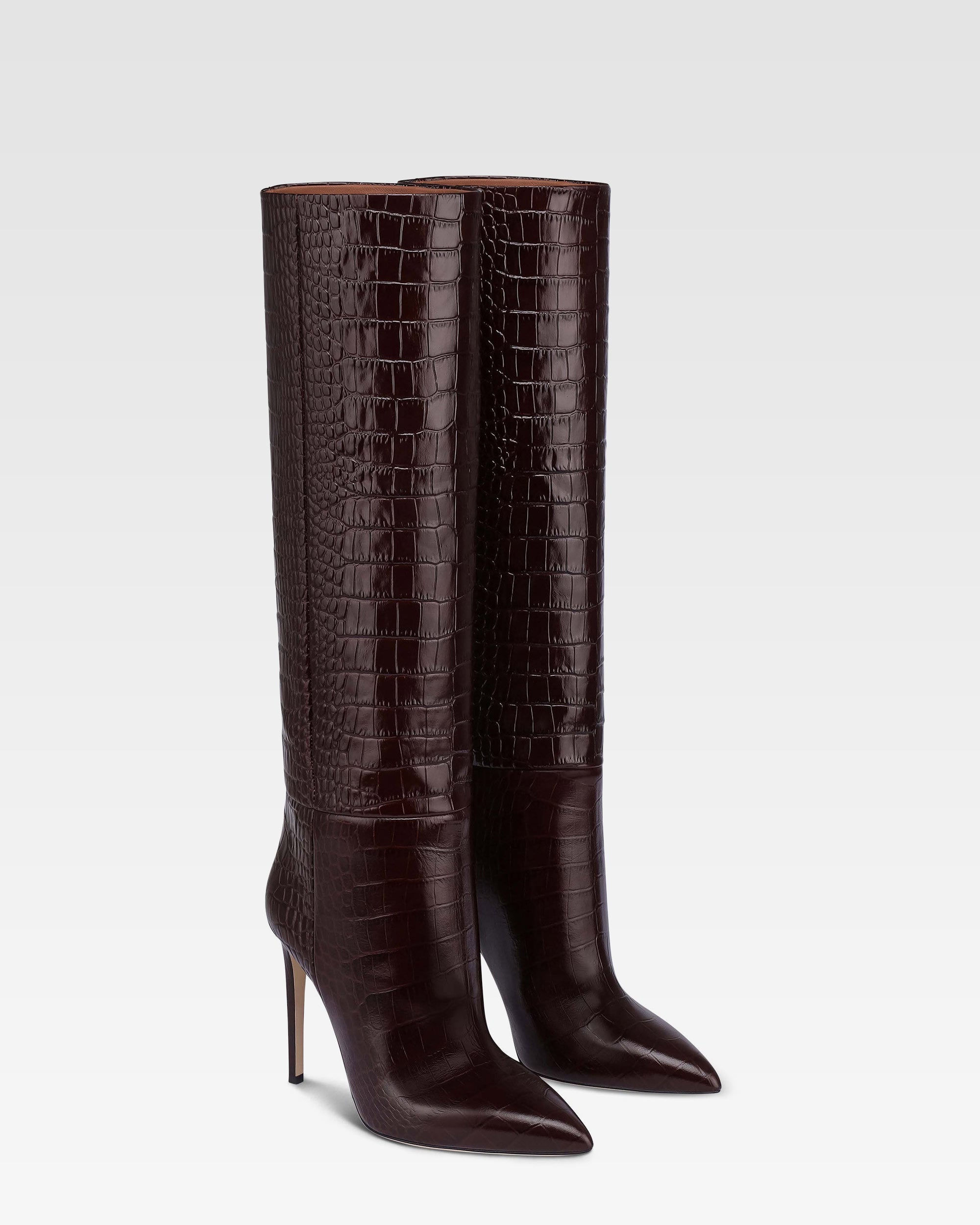 Bottes en cuir croco rouge sombre