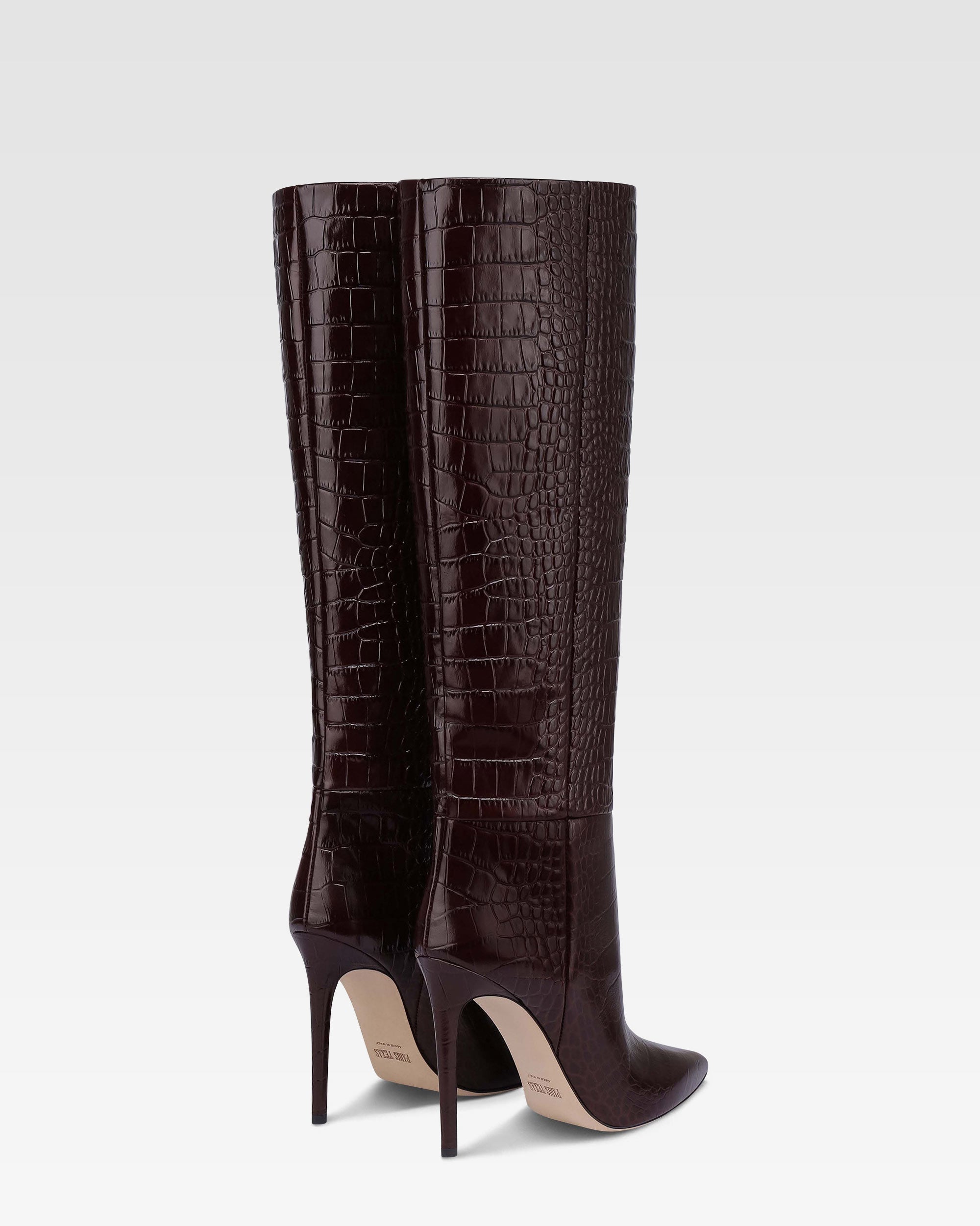 Bottes en cuir croco rouge sombre