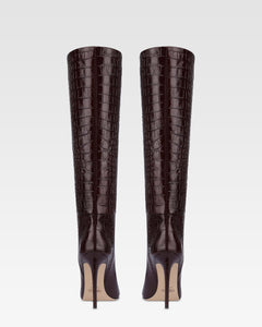 Bottes en cuir croco rouge sombre