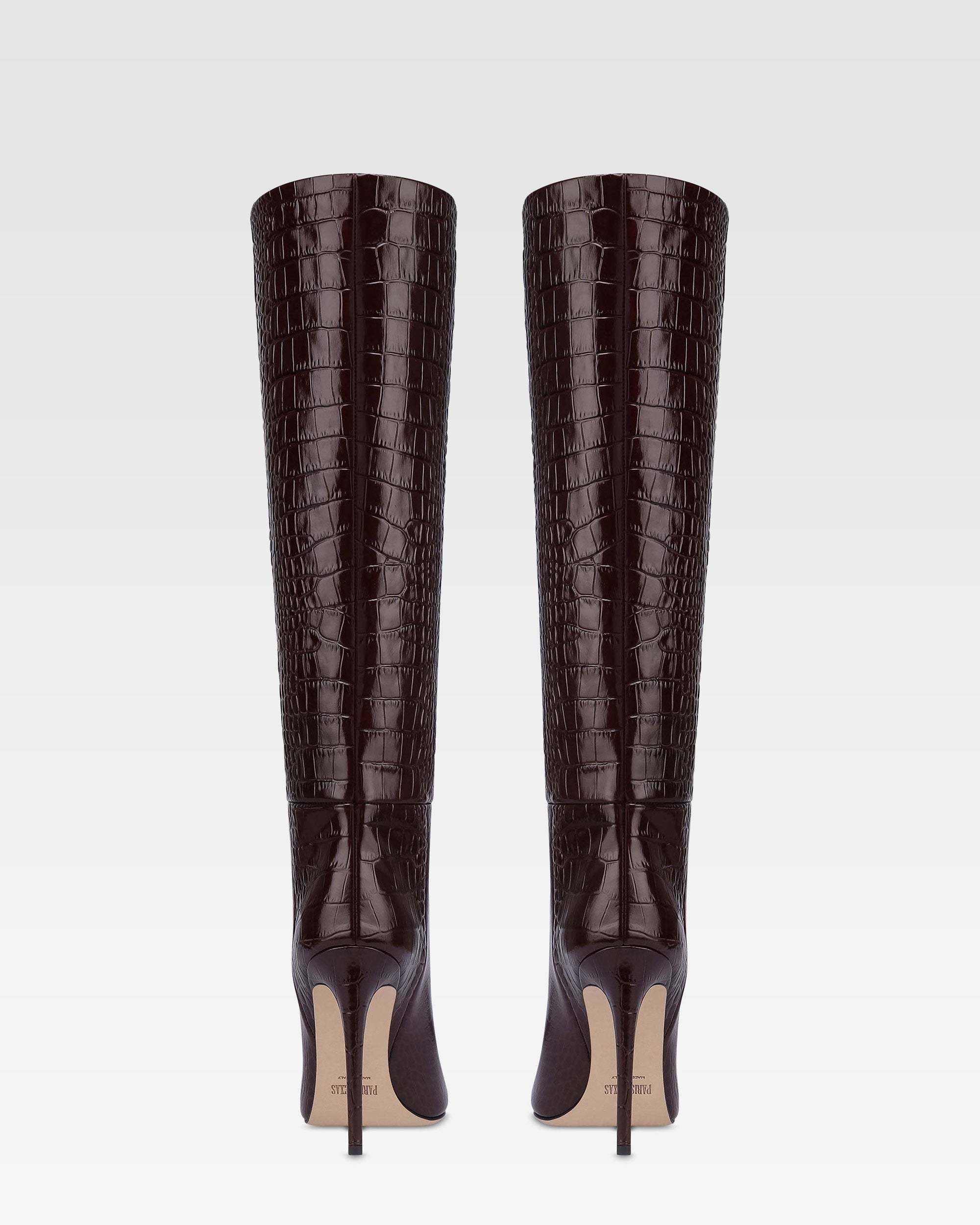 Bottes en cuir croco rouge sombre