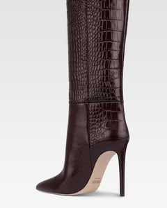 Bottes en cuir croco rouge sombre