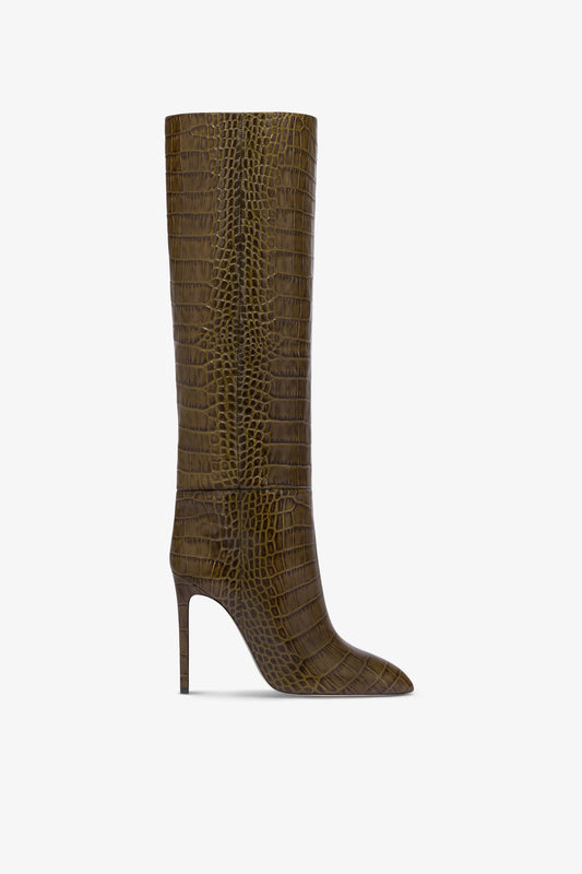 Bottes en cuir gaufre facon croco couleur safari