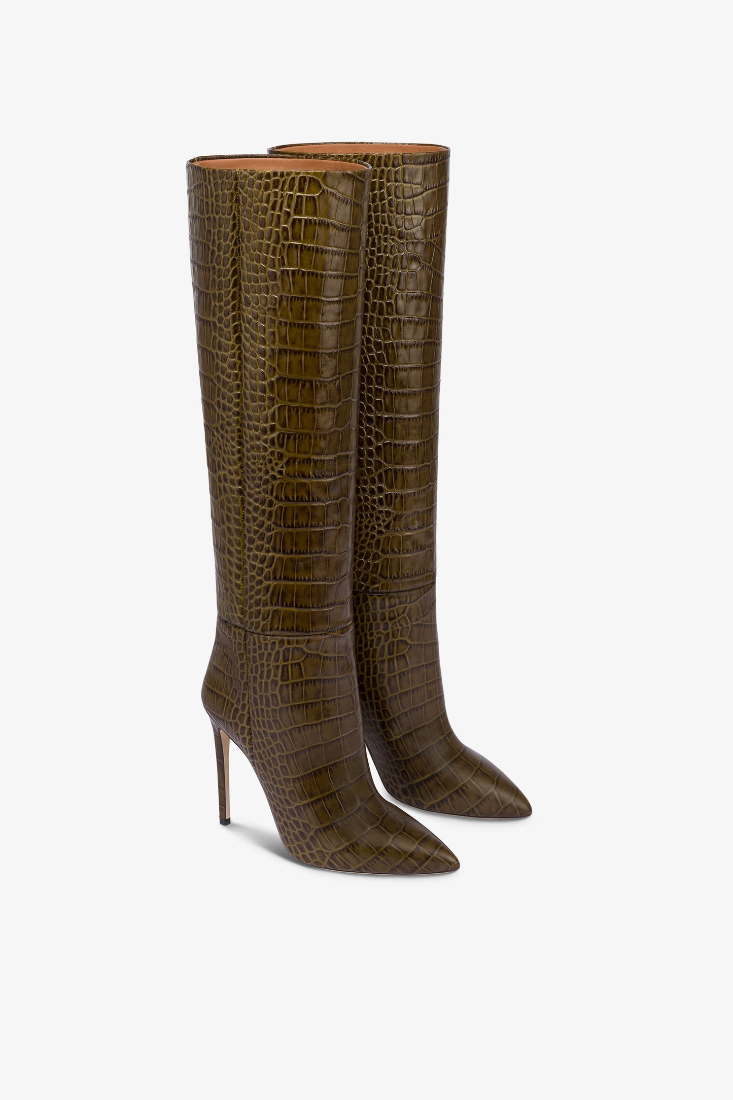 Bottes en cuir gaufre facon croco couleur safari